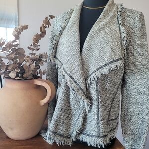 Lafayette 148 New York Black and White Textured Cardigan Sz Sm EUC